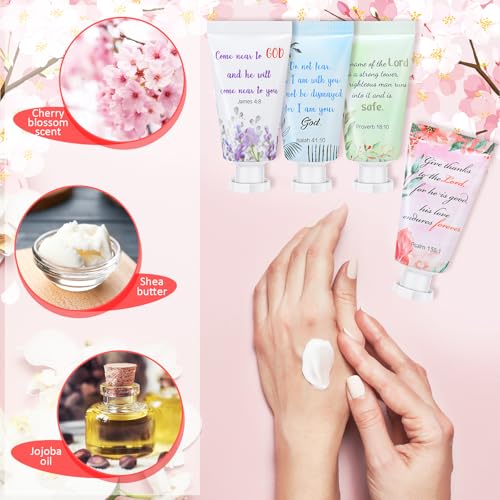 Landhoow 24 Pack Christian Hand Cream Bulk for Women Breast Cancer Accessories Bible Travel Hand Lotion Set Religious Back to School Bible Verse Gift for Church VBS School Teacher Wedding Homeless
