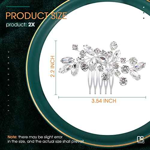 2 Pcs Bridal Wedding Hair Comb Rhinestone Silver Bridal Side Comb Crystal Rhinestone Hair Accessories for Women and Girls