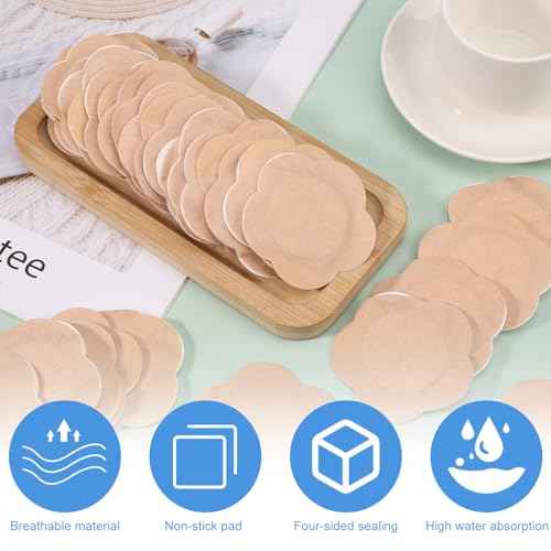 60 Pcs Plum Blossom Castor Oil Pack Wrap for Belly Button, Self-Adhesive Disposable Spunlace Cloth Castor Oil Belly Button Patch with Cotton, Oils Not Included (Skin Color)