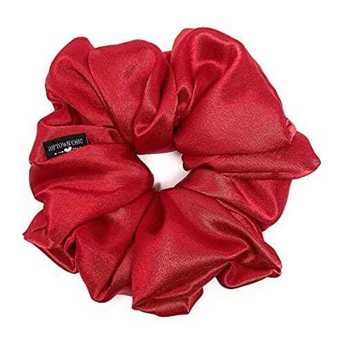 Jumbo Oversized XL Satin Scrunchies for Women Girls, Frizz Prevention, Sleep Hair Holder, Large Elastic Ties Band for Ponytail Bun, Hair Ties for Breakage Prevention (Red)