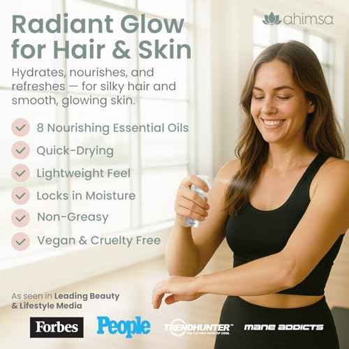 Ahimsa Hair and Body Mist Glow Spray, Fast-Drying Non-Greasy Dry Oil Hair Perfume Spray, Body Mist for Women with Jasmine, Coconut, & Argan Oil, All Natural Perfume Women Lightweight Fragrance Mists
