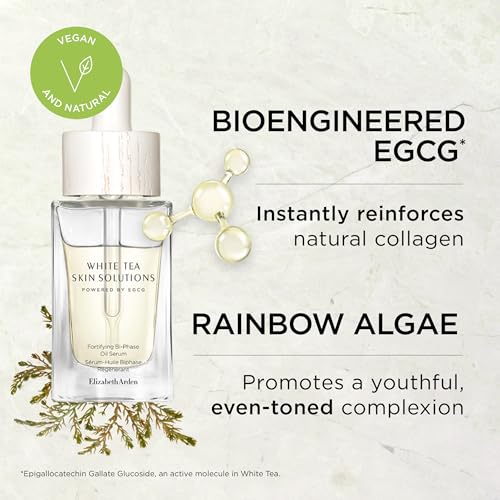 Elizabeth Arden White Tea Skin Solutions Fortifying Bi-Phase Oil Face Serum, Fine Lines and Wrinkles Treatment, Brightening Formula, 1.0 fl oz (Pack of 1)