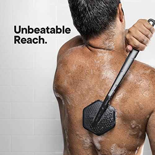 TOOLETRIES Silicone Back Scrubber - Exfoliating Shower Brush, Back Washer for Men, Durable Back Brush with Long Handle - Long Lasting Bath & Shower Accessories - Charcoal