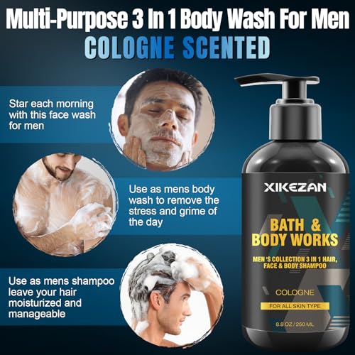 Gifts for Men,Mens Body Wash Gift Set Cleansing & Hydrating Skin w/Face Wash,Deodorant,Sandalwood & Cologne 3 in 1 Hair,Face & Body Wash,Mens Stocking Stuffers Christmas Gifts for Men Him Dad Husband