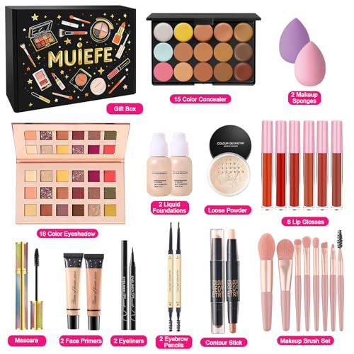 Makeup Kit for Women Full Kit, Beginner Makeup Set Gift Sets for Teen Girls, All in One Bulk Make Up Bundle Include Eyeshadow Palette Foundation Lip Gloss Concealer Eyeliner Mascara Makeup Brush Set