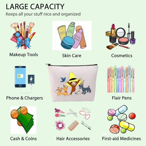 FOTAP Cartoon Monkey Makeup Bag Best Friends Gift Cartoon Characters Lover Gift Adventure TV Series Cosmetic Bag BFF Gift (Monkey &hat)