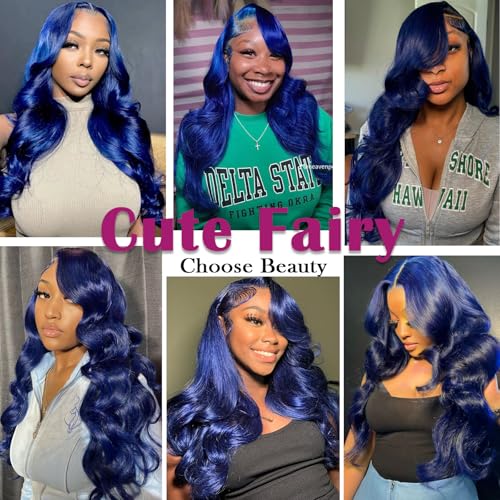 Dark Blue Lace Front Wigs Human Hair 13x6 Body Wave Lace Front Wig Colored Glueless Royal Blue Wigs Human Hair Pre Plucked with Baby Hair 200% Density 22 Inch
