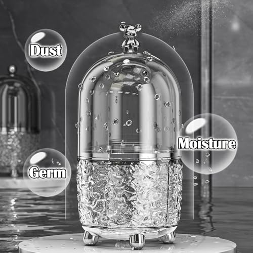 Makeup Brush Holder Organizer with Lid, 360¡ÆRotating Dustproof Makeup Brushes Organizer, 4 Compartment Make Up Brushes Cup for Vanity Desktop Bathroom Countertop (Transparent)