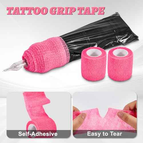 200Pcs Black Tattoo Machine Covers & 4 Pink Grip Tape, 7.2 X 2.5 Inch Disposable Professional Sealable Tattoo Pen Covers Supplies and Accessories