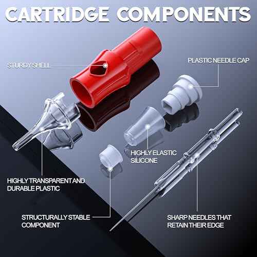 1205RL Tattoo Cartridge Needles 20Pcs #12 Standard Premium 5 Round Liner Diameter 0.35mm Long Taper 5mm Disposable with Membrane Safety Stabilizer Cartridges for Tattoo Machine & Pro Artists