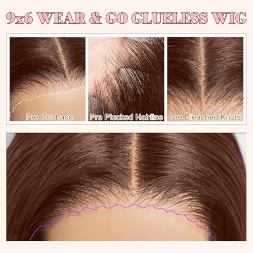 28 Inch Chocolate Brown Lace Front Wig Human Hair 220 Density 9x6 HD Lace Brown Wear and Go Glueless Wigs Pre Plucked Pre Cut Dark Brown Wig Human Hair Straight Glueless Wig for Women