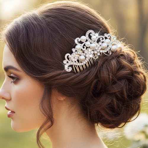 Yean Decorative Bride Wedding Hair Combs with Rhinestones Bridal Hair Accessories for Bridesmaids (Silver)