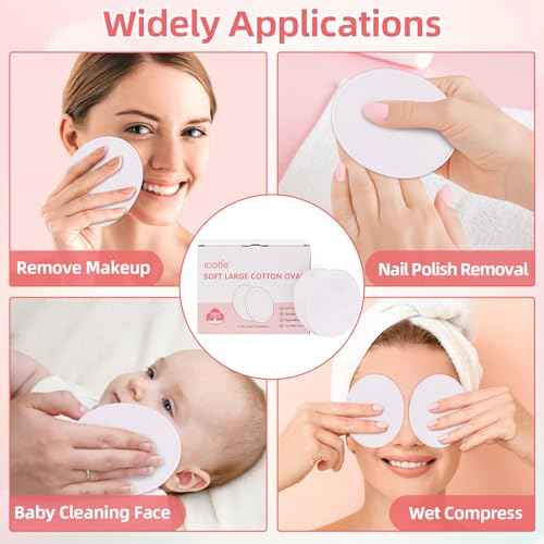 Oval Cotton Pads (100 Count) Ultra-Soft Cotton Ovals 100% Cotton Spunlace Purely Physical Technology, Large Makeup Remover Pads Facial Cotton Pads for Makeup Removal, Cleansing, Toner Application