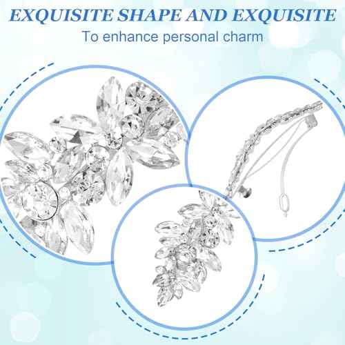 1 Pcs Silver Sparkly Rhinestone Hair Clips, Fancy Hair Clips for Women, Crystal Wedding Hair Clip, Rhinestone Hair Accessories for Wedding, Party, Bride, Long Hair
