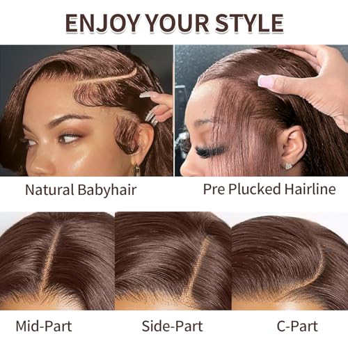 200 Density Brown Straight Lace Front Wigs Human Hair 20 Inch Chocolate Brown Human Hair Wig Straight 13x4 HD Transparent Lace Frontal Wigs Pre Plucked 4# Colored Wig