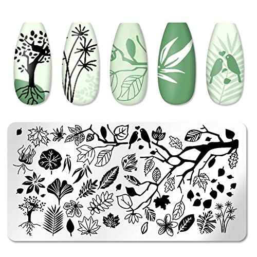 6pcs Nature Theme Nail Stamping Plates Leaf Island Scenery Flower Lace Snake Image Plates Christmas Nail Art Stamping Kit Nail Stamping Plates for Nails(4.72 x 2.36 Inches)