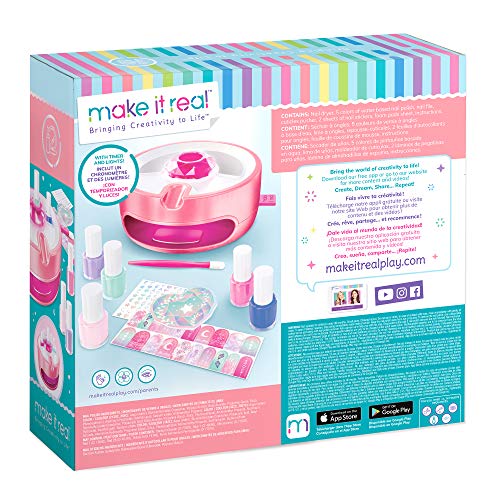 Light Magic Nail Dryer & Polish Set for Girls & Teens - 5 Vibrant Nail Colors, Art Stickers, Nail File, Cuticle Pusher & Dryer - Water-Based, Non-Toxic Polish Perfect Spa Day Manicures Make it Real