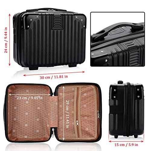 BSTKEY Portable Hard Shell Cosmetic Travel Case, Small Travel Hand Luggage with Elastic Band, Mini ABS Carrying Makeup Case Suitcase, Black