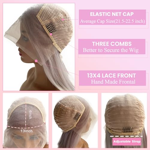 Grey Bob Wigs Human Hair 13¡¿4 Grey Lace Front Wigs Human Hair HD Lace Frontal Wigs 180 Density Grey Human Hair Bob Wigs for Black Women 12 Inch