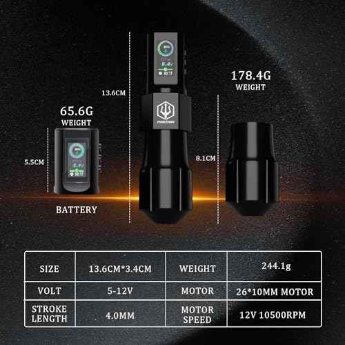 POSEIDON Tattoo Gun Kit - Machine Kit with 2 Batteries Tattoo Pen Kit with Digital LED Display 20Pcs Tattoo Needles Cartridge 12pcs Inks Tattoo Machine Kit Tattoo Supplies for Beginner