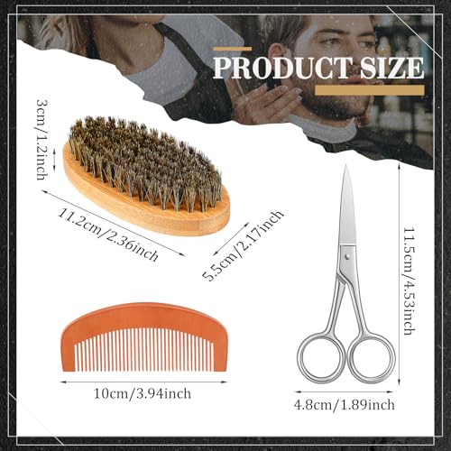 Maitys 10 Sets Beard Brush and Comb Set Bulk Boar Bristle Beard Brush Comb Scissors Kit Gifts for Men Father Colleague Employee Appreciation Christmas(Oval)