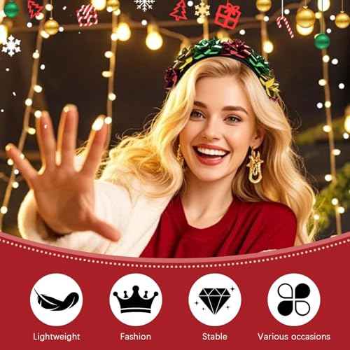 Christmas Headbands for Women with Green Red Yellow Flower Designs Xmas Headband Knotted Hairband Cute Hair Accessories 1Pcs