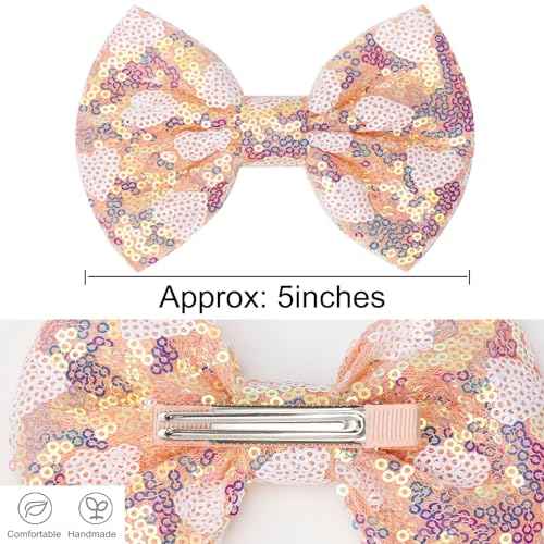 Large Big Sparkling 5 Inch Glitter Heart Hair Bows Clips Sequin Bow Alligator Clips Hair Accessories for Girls, Teens, Toddlers£¨Pink£©