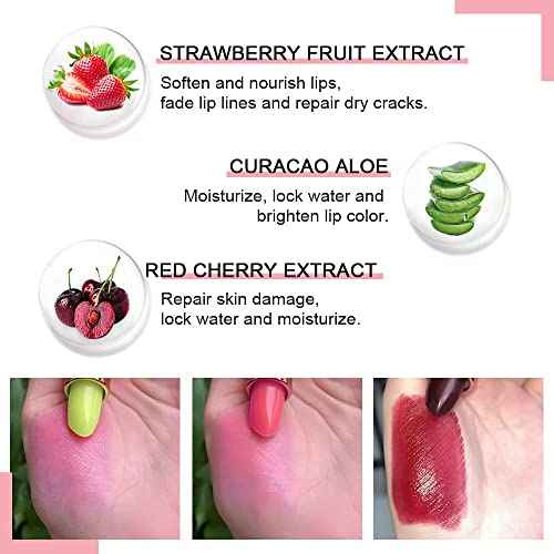 evpct 3Pcs Magic Color Changing Lipstick 24 Hours Original for Women Lasting Waterproof, Aloe Vera Strawberry Black Red Cherry PH Mood Permanent Hardpointing color changing Lipstick Tinted Lip balms