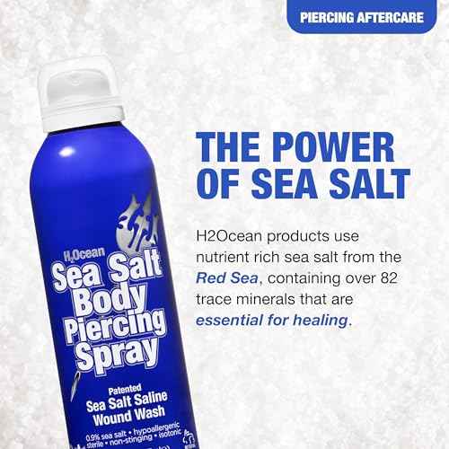 H2Ocean Sea Salt Body Piercing Spray - Saline Piercing Spray for Piercings & Body Modifications - Drug-, Preservative- & GMO-Free Vegan Piercing Aftercare - 6 oz