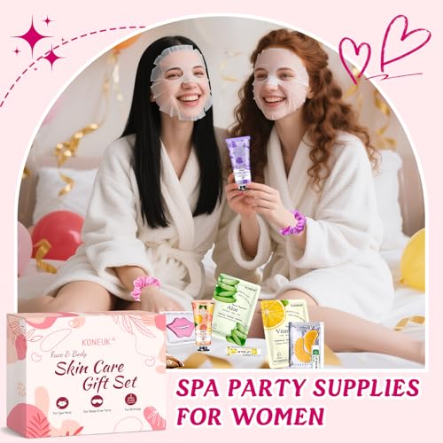 60PCS Spa Party Supplies for Girls, Include Face Masks, Hand Cream, Lip Balm, Foot Bath Bombs, Lip Mask, Under Eye Patches, Compressed Towels, Spa Birthday and Sleepover Party Supplies for Girls Women