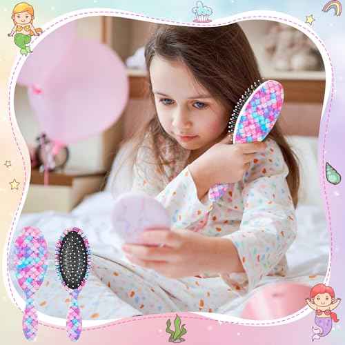 Girls Detangling Brush for Curly, Wet/Dry, and Thick Hair - Pain-Free Mermaid Tail Design for Kids and Women