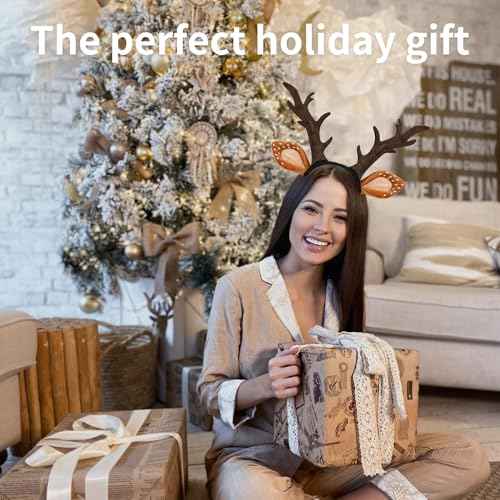 Deer Antlers Headband, Deer Costume for Women Adults, Cute Reindeer Horns Ears Costume Accessories for Halloween Christmas Cosplay Supplies