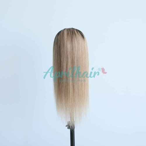 Aprilhair Pre-plucked Ombre #1B/27 Dark Root Honey Blonde 360 Lace Frontal Wigs Straight Glueless 150% Density Brazilian Virgin Human Hair With Baby Hair Full (12" inch, Straight)