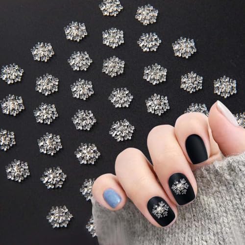 100 Pcs Christmas Nail Charms Snowflake Nail Art Charms with Rhinestones Designs White Transparent Snowflake Nail Supplies for Acrylic Nails Xmas Nail Decoration for Women DIY Manicure Accessories