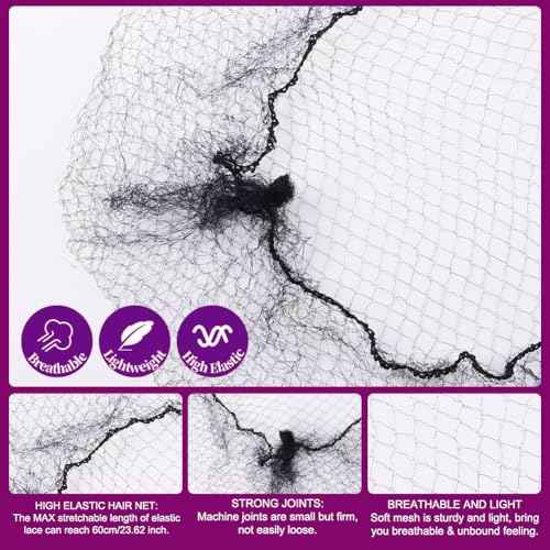 120PCS Elastic Hair Net Set for Food Service Workers 20pcs 24inch Invisible Hair Nets for Men Women Buns,50pcs U-Shaped Hair Pins 50pcs Bobby Pins for Bun Maker, 24inch,Black