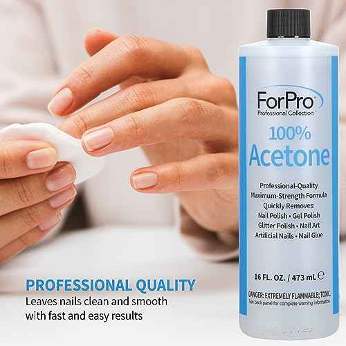 ForPro Professional Collection 100% Pure Acetone, Professional Nail Polish Remover for Natural, Artificial, Acrylic, and Sculptured Nails, Removes Gel Polish, Glue, and Glitter, 16 fl. oz.