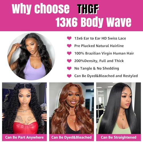 30 Inch Body Wave Lace Front Wigs Human Hair Wig for Women 13x6 HD Lace Front Wigs 200 Density Glueless Wig Pre Plucked with Baby Hair
