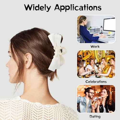 Zkptops 4Pcs Hair Claw Clips Bow Claw Clip for Women Girls Satin Claw Clamps Cute Large Bowknot Nonslip Jaw Barrettes with Tassel Hair Bow Claw Clip Accessories for Thin Thick Curly Hair (Black White)
