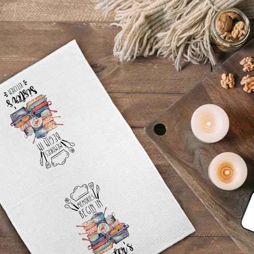Sister Gifts Kitchen Towels, Mother's Day Birthday Gifts for Sisters Dish Tea Towels, Memories Begin in Sister's Kitchen Decorative Hand Towels, 16X24In