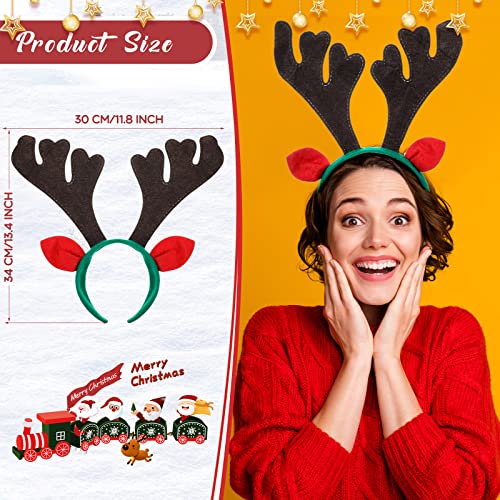 Zubebe 48 Pcs Christmas Reindeer Antlers Headbands with Ears Antler Xmas Elk Deer Headpiece Photo Booth Props Decoration for Holiday Adults Kids Xmas Costume Cosplay Party Favors Supplies