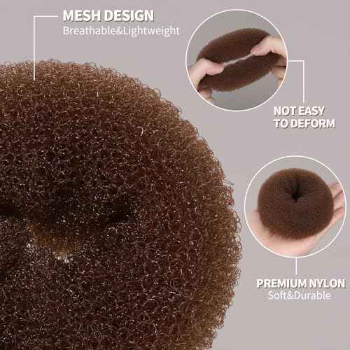 Fandamei Hair Bun Maker Set- 7 PCS Hair Donuts for Buns (1 Extra-large,2 Large,2 Medium and 2 Small), 10 Invisible Hair Nets for Buns, 20 PCS Bobby Pins, 5 PCS Hair Elastic Ties Black,Bun Maker