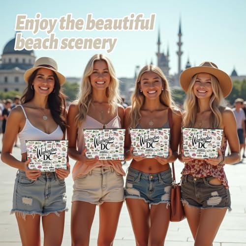 4PCS Washington DC Themed Makeup Bag Washington dc Souvenirs Gift for Women, Best Friend, Sister - Travel Friendly Cosmetic Bag, Birthday Christmas Present