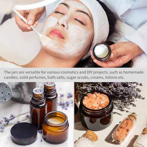 KEYWING 2oz Small Glass Jars, 35 Pack Amber Glass Cosmetic Jars with Black Lids, Round Sample Container with Inner Liners for Cream, Lotions, Powders and Ointments