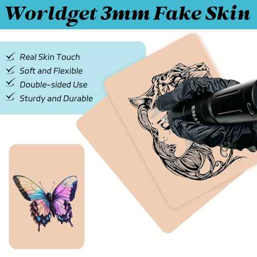 15Pcs 3MM Tattoo Practice Skins - Worldget Double Sided Fake Skin for Tattooing, 7.4"x5.6" Silicone Tattoo Skin Kit for Machine Practice, Beginners & Pros