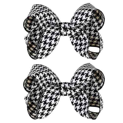 Black Plaid Hair Bow Clips for Women, Houndstooth Big Bows Clip Pigtail Barrettes for Girls, Christmas Valentine Xmas Party Hairpins, Cute Accessories for Hair Styling 2Pcs