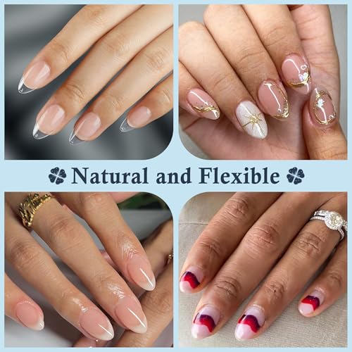Short Almond Nail Tips, 240pcs Soft Nail Gel Tips Pre-Shaped Acrylic Fake Nails, Half Matte Full Cover Clear Gelly Press on Flase Nail Tips for Extension Nail Manicure Home DIY 12 Sizes Gelly Tips
