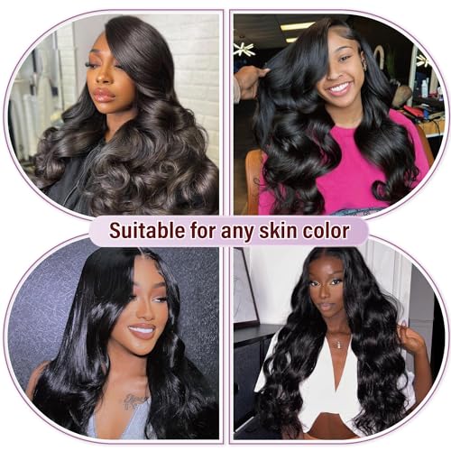 13x6 Body Wave Human Hair Lace Front Wigs 24inch 180% Density HD Lace Frontal Wigs Human Hair Pre Plucked Body Wave Lace Front Wigs for Women with Baby Hair Black Color