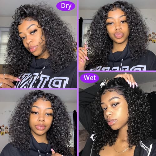 16 Inch Short Bob Wigs Deep Curly 200% Density Virgin Human Hair 13x6 Bob Wig Human Hair Pre Plucked with Baby Hair Transparent Lace Frontal Wig for Women Natural Hairline