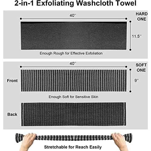Yiclick Exfoliating Body Scrubber, Back Scrubber for Shower Bath, Japanese Scrub Wash Cloth, Exfoliating Washcloth Towel for Men Women, Body Exfoliator Loofah Luffa Sponge Net Rag Back Washer (Black)