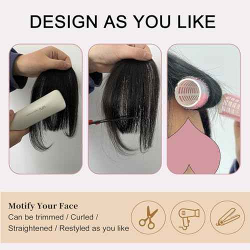 ORIGEN Clip in Bangs Real Human Hair Clip on Wispy Bangs Fringe with Temples Hairpieces Fake Front Bangs Extensions for Women Jet Black Color